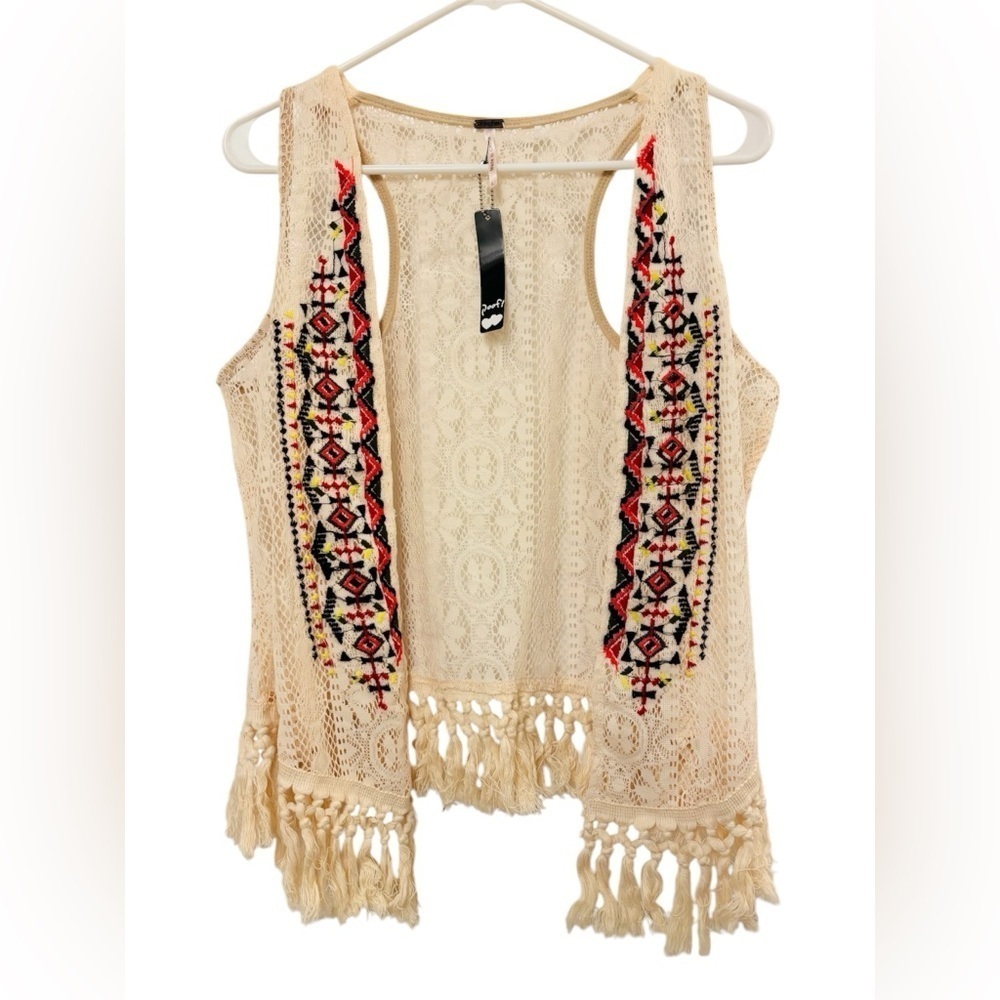 Poof Embroidered Tussled Sleeveless Tank Top